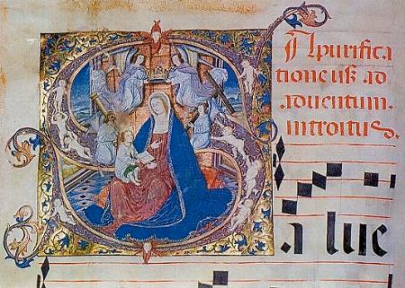 Miniatura de la Virgen-Madre en una letra Capitular de un Cantoral. El Burgo de Osma